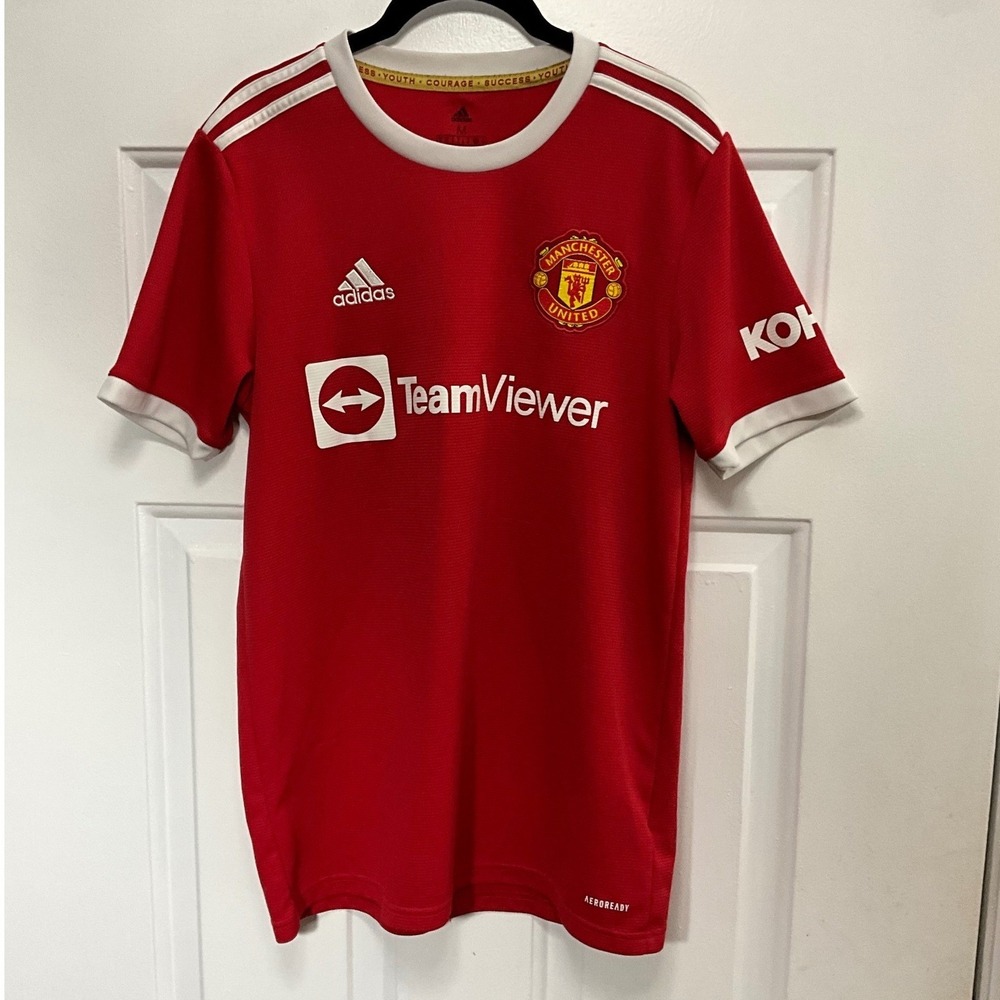 Adidas Manchester United 2021-22 Home Jersey Mens Medium TeamViewer Red Soccer